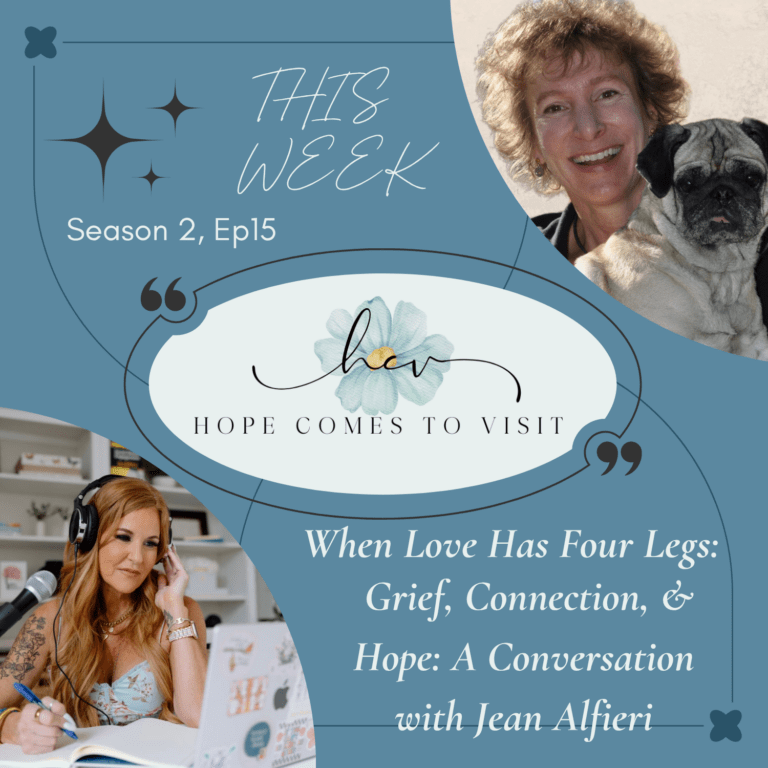 There’s something about the love of a dog that feels both simple and profound. It grounds us, meets us where we are, and reminds us—often in the quietest ways—what connection really looks like. In this episode of Hope Comes to Visit, Danielle sits down with author and speaker Jean Alfieri, whose life and work are rooted in a deep love for dogs—especially those who need it most. From rescue stories to the heartbreak of loss, Jean shares what it means to open your heart again and again, even knowing how the story will end.